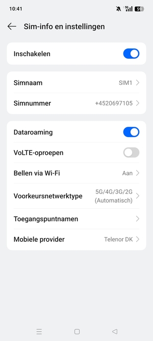 Schakel Dataroaming in of uit
