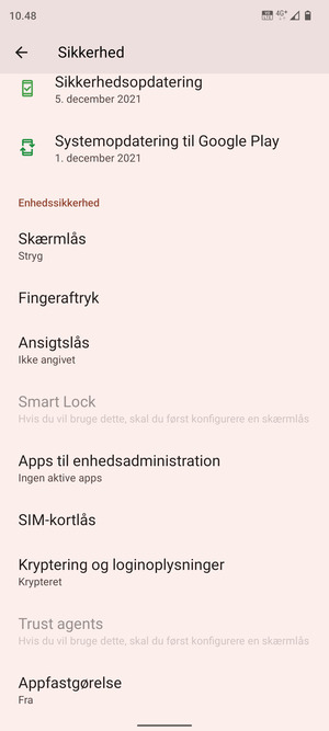 For at ændre PIN-koden til sim-kortet, scroll til og vælg SIM-kortlås