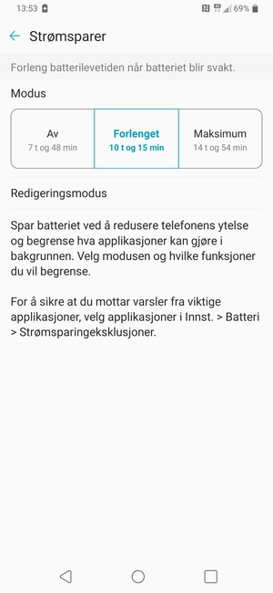 For å aktivere Maksimum strømsparingsmodus, velg Maksimum