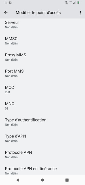 Faites défiler vers le bas et saisissez les informations Internet