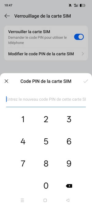 Saisissez votre Nouveau code PIN de carte SIM et sélectionnez OK