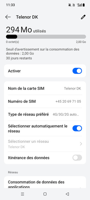 Pour changer de réseau en cas de problèmes de réseau, désactiver Sélectionner automatiquement le réseau