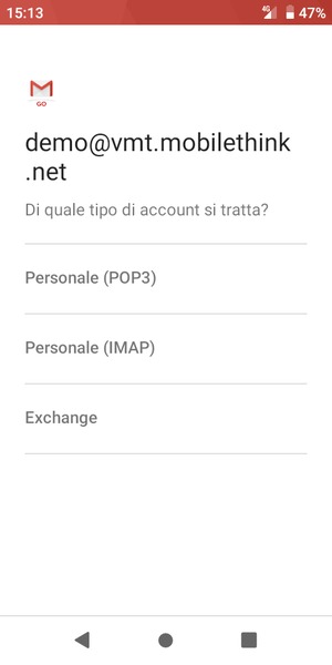 Seleziona Personale (POP3) o Personale (IMAP)