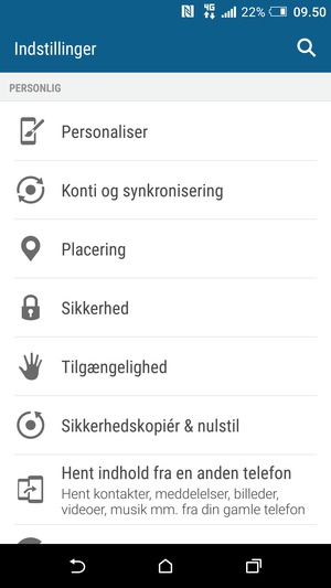 Scroll til og vælg Sikkerhed