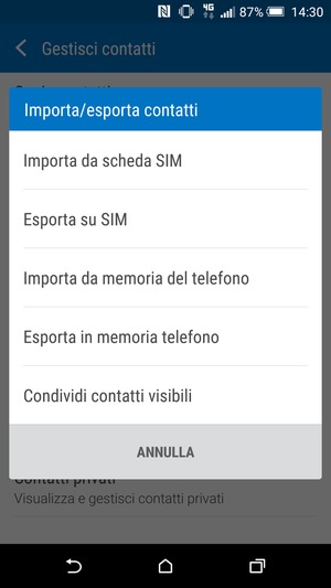 Seleziona Importa da scheda SIM