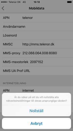 Välj Nollställ
