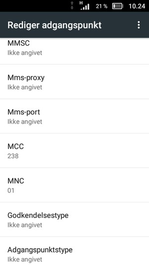 Scroll ned og indtast MMS-oplysninger