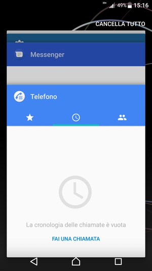 Seleziona CANCELLA TUTTO per chiudere tutte le applicazioni in esecuzione