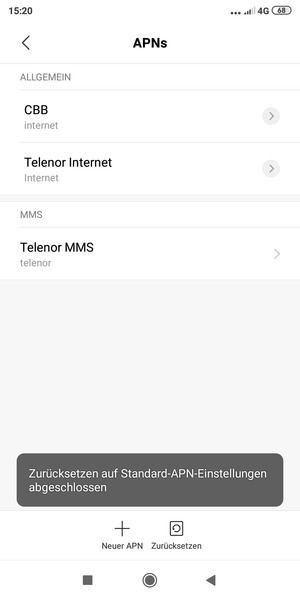 Ihr Handy wird auf Standard-Einstellungen für Internet und MMS zurückgestellt