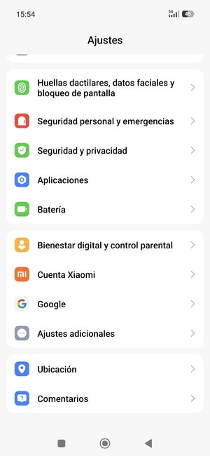 Vuelva al menú Ajustes y seleccione Ajustes adicionales