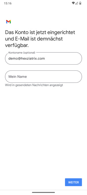 Geben Sie Ihrem Konto einen Namen und geben Sie Ihren Namen ein. Wählen Sie WEITER