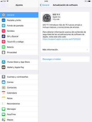 Si su iPad no está actualizado, seleccione Descargar e instalar
