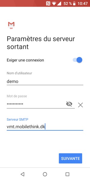 Saisissez l'adresse du serveur sortant
