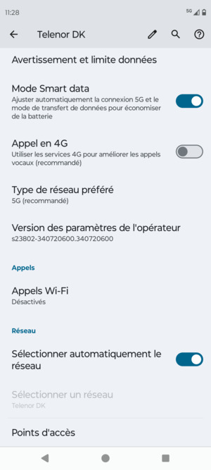 Pour changer de réseau en cas de problèmes de réseau,  désactiver Sélectionner automatiquement le réseau