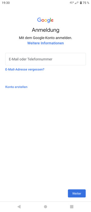 Geben Sie Ihre Gmail Adresse ein und wählen Sie Weiter