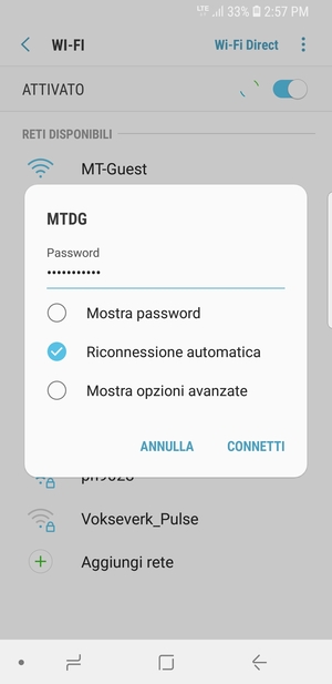 Inserisci la password del Wi-Fi e seleziona CONNETTI