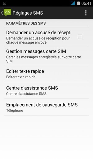 Sélectionnez Centre d'assistance SMS