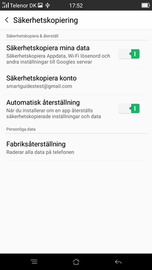 Välj Säkerhetskopiera konto