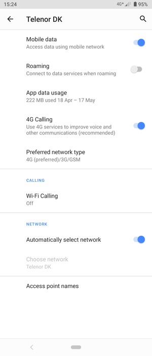 Scroll to and select Access point names