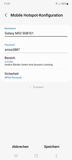 Geben Sie ein Passwort mit mindestens 8 Zeichen ein und wählen Sie Speichern