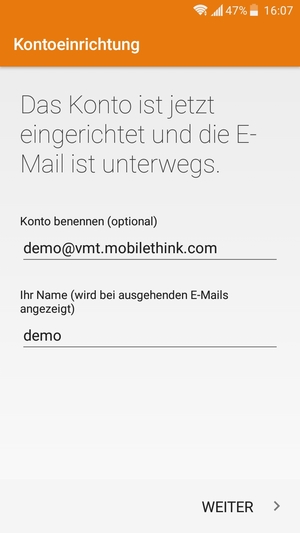 Geben Sie Ihrem Konto einen Namen und geben Sie Ihren Namen ein. Wählen Sie WEITER