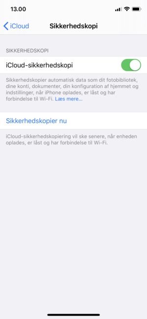 Slå iCloud-sikkerhedskopi til