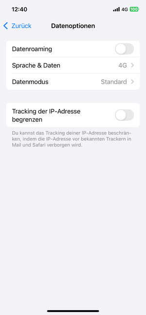 Schalten Sie Datenroaming an order aus