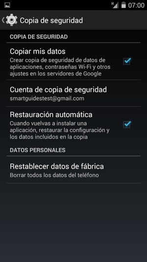 Seleccione Cuenta de copia  de seguridad