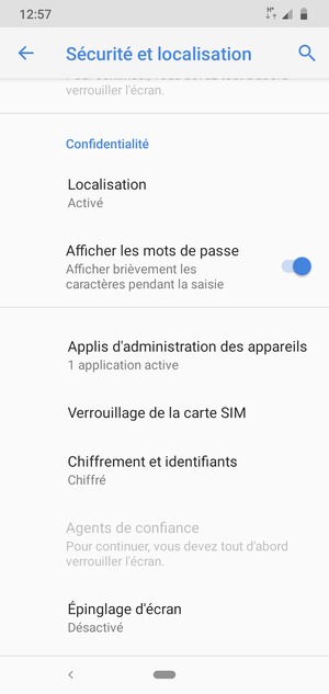 Sélectionnez Verrouillage de la carte SIM