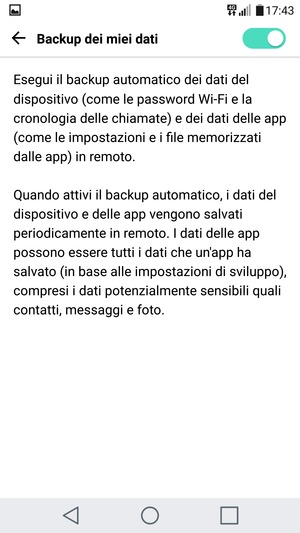 Seleziona il tasto Indietro