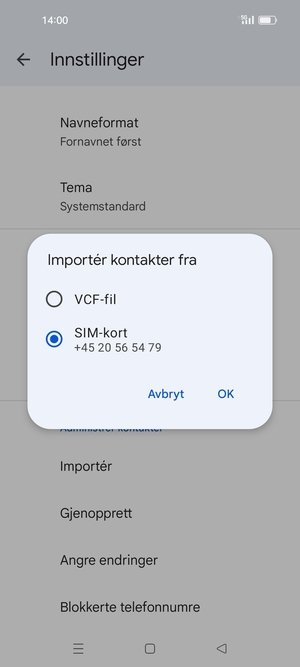 Velg SIM-kort og OK