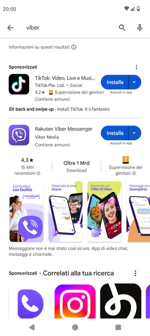 Seleziona l'applicazione