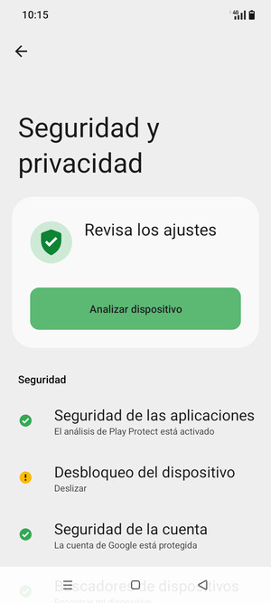 Para activar su bloqueo de pantalla, vaya al menú Seguridad y privacidad y seleccione Desbloqueo del dispositivo