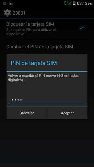 Confirme su nuevo PIN de tarjeta SIM y seleccione Aceptar