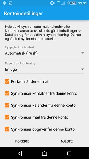 Vælg NÆSTE
