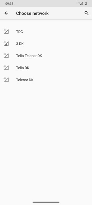 Select a network operator from the list