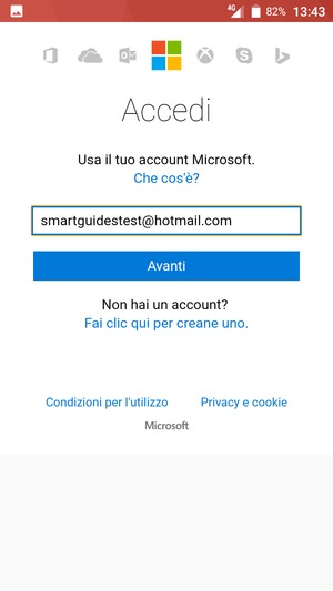 Inserisci il tuo indirizzo email e seleziona Avanti