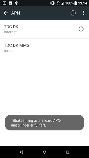 Telefonen din vil tilbakestilles til standard internett-og MMS-innstillinger