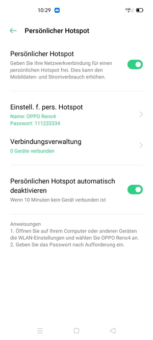 Ihr Handy ist jetzt für die Verwendung als Modem eingerichtet