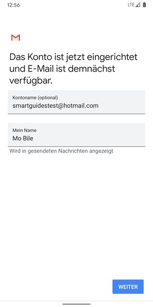 Geben Sie Ihrem Konto einen Namen und geben Sie Ihren Namen ein. Wählen Sie WEITER