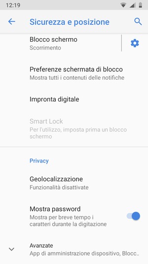 Scorri e seleziona Avanzate