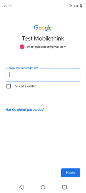 Skriv inn passord og velg Neste
