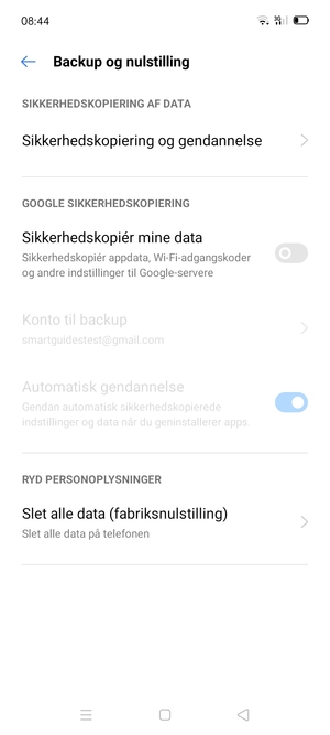 Aktiver Sikkerhedskopiér mine data