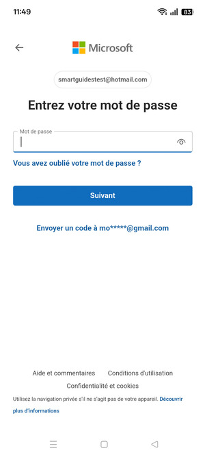 Saisissez votre Mot de passe et sélectionnez Suivant