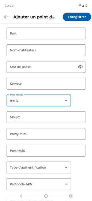 Faites défiler vers le bas et saisissez les informations MMS