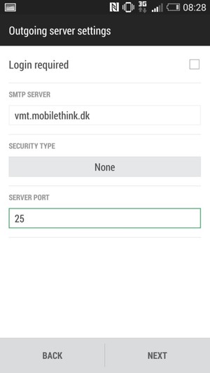 Enter email information for Outgoing server settings and select NEXT
