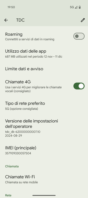 Scorri e seleziona Tipo di rete preferito