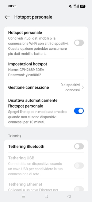 Seleziona Impostazioni hotspot