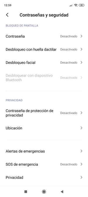 Desplácese y seleccione Privacidad