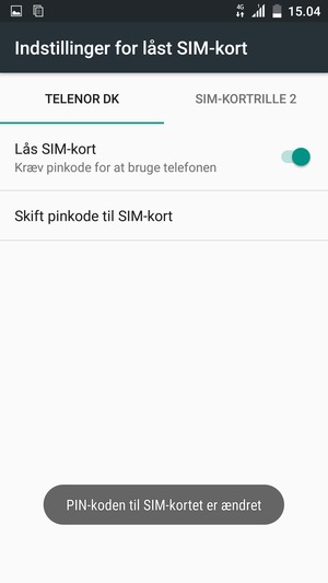 Din pinkode til SIM-kort er nu ændret